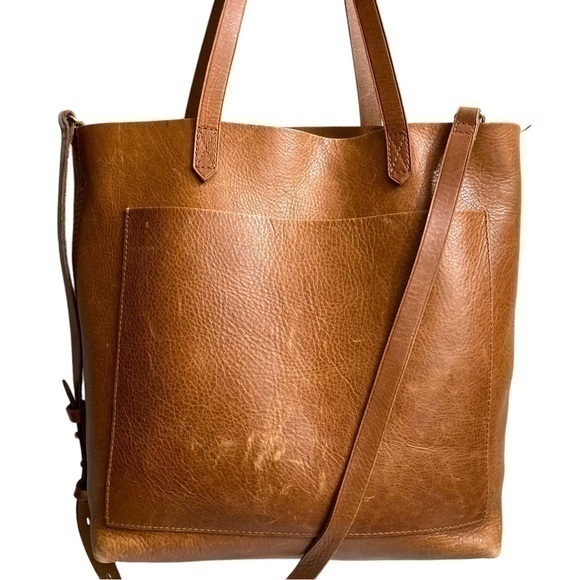Madewell weathered brown leather transporter tote bag